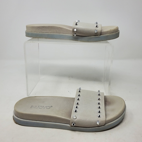 Inuovo Studded Spike Gray Leather Slides Slip On Sandals Womens 36 US 6 - Picture 8 of 10